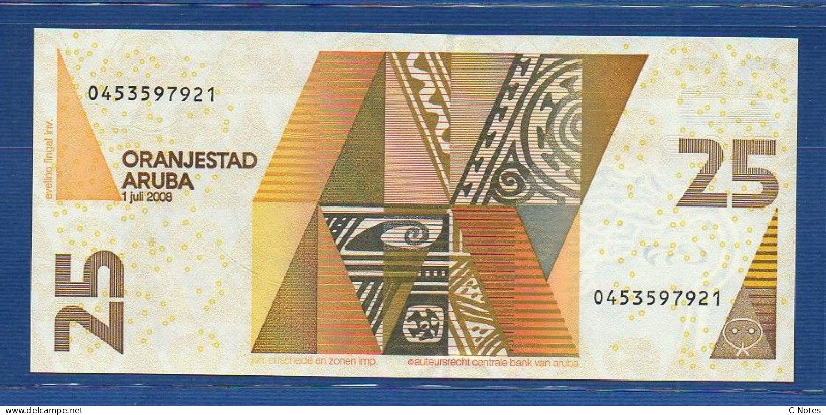 ARUBA - P.17b – 25 FLORIN 2008 UNC, Serie N. 0453597921 - Aruba (1986-...)