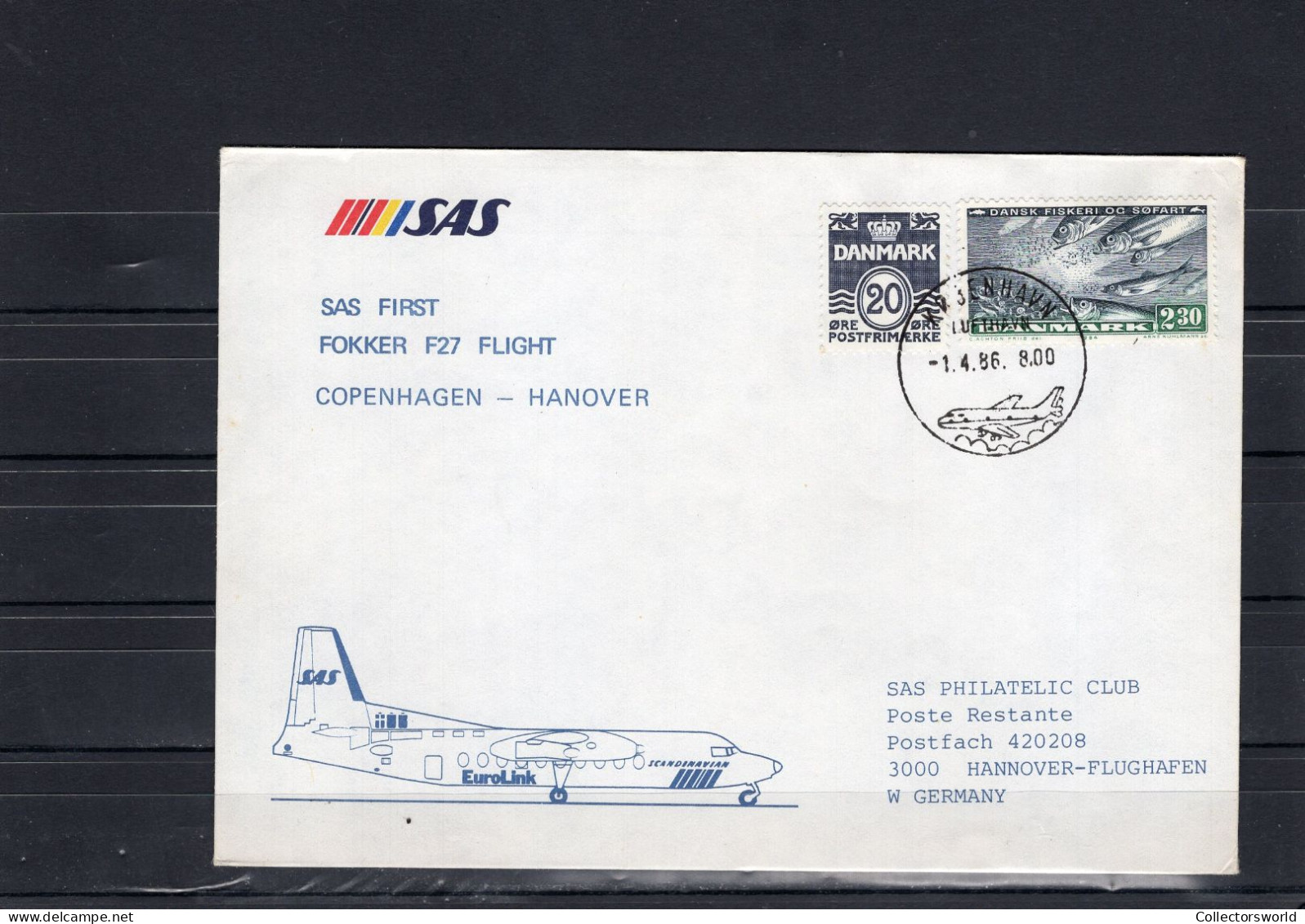 Sweden SAS 1986 First Flight Cover Fokker F27 Copenhagen - Hanover - FDC