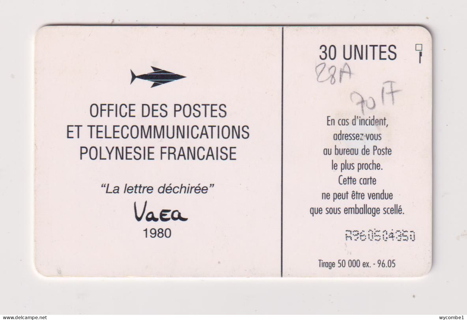 FRENCH POLYNESIA - Vaea 1980  Chip Phonecard - Polinesia Francesa