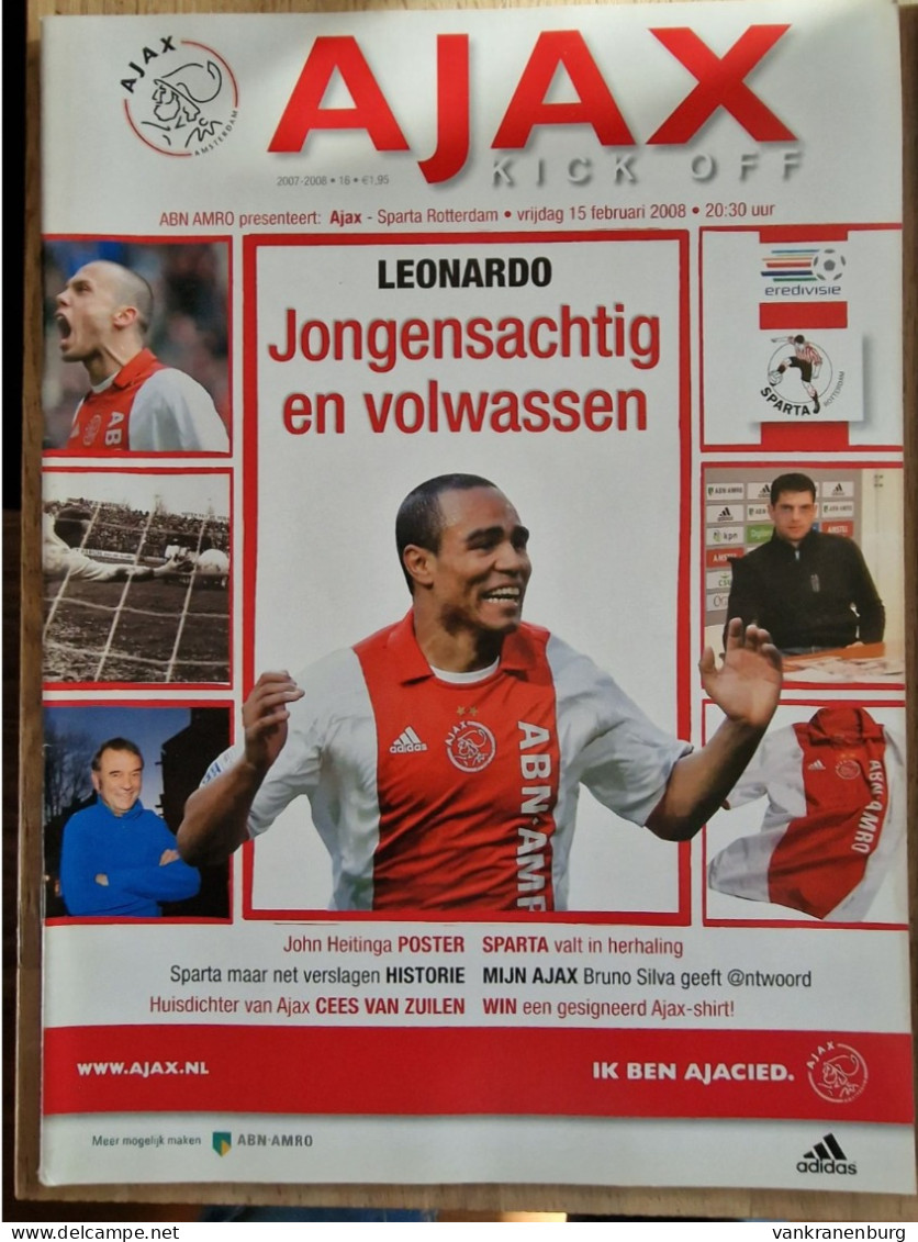 Programme Ajax Amsterdam - Sparta Rotterdam - 15.02.08 - KNVB Eredivisie - Football Soccer Fussball Calcio Programm - Libri