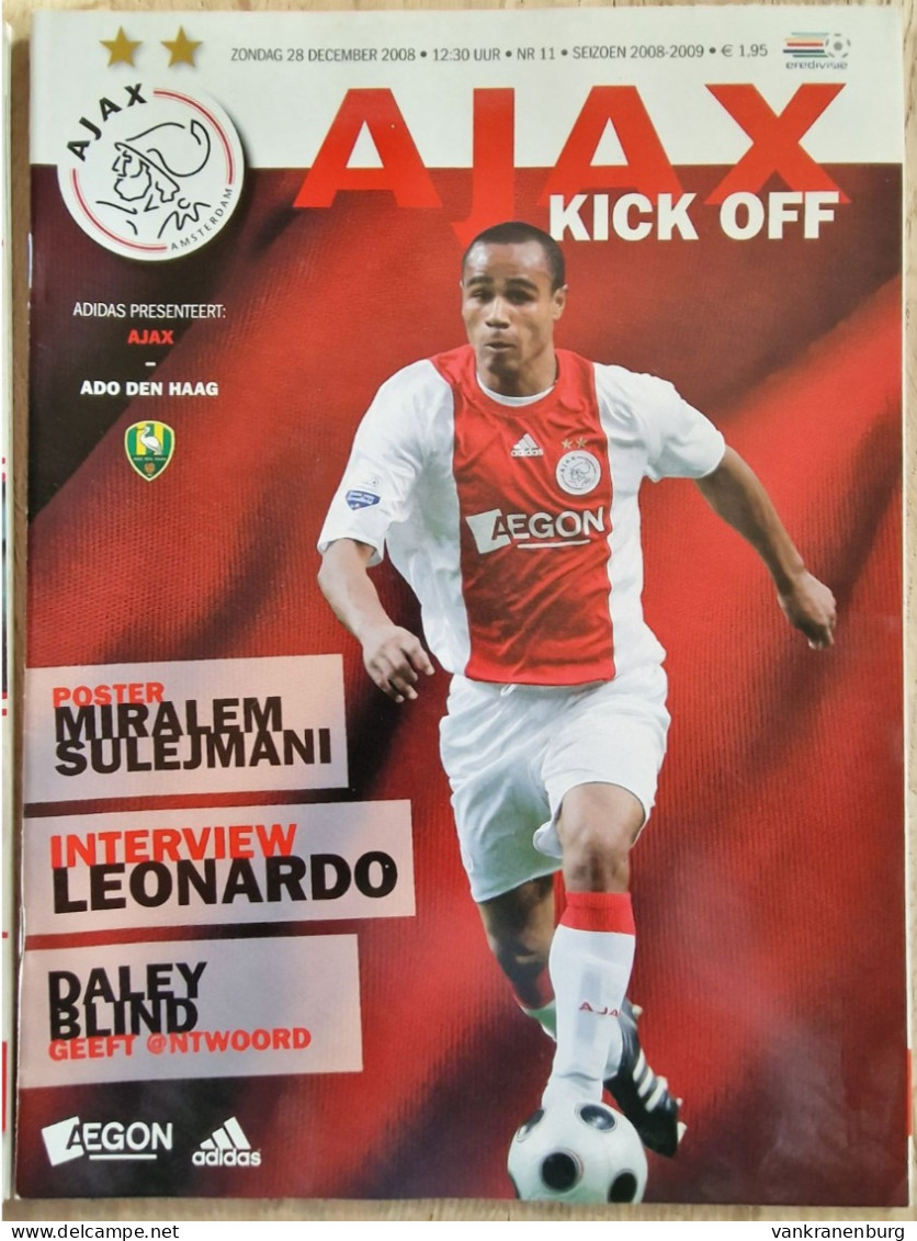 Programme Ajax Amsterdam - ADO Den Haag - 28.12.08 - KNVB Eredivisie - Football Soccer Fussball Calcio Programm - Libros
