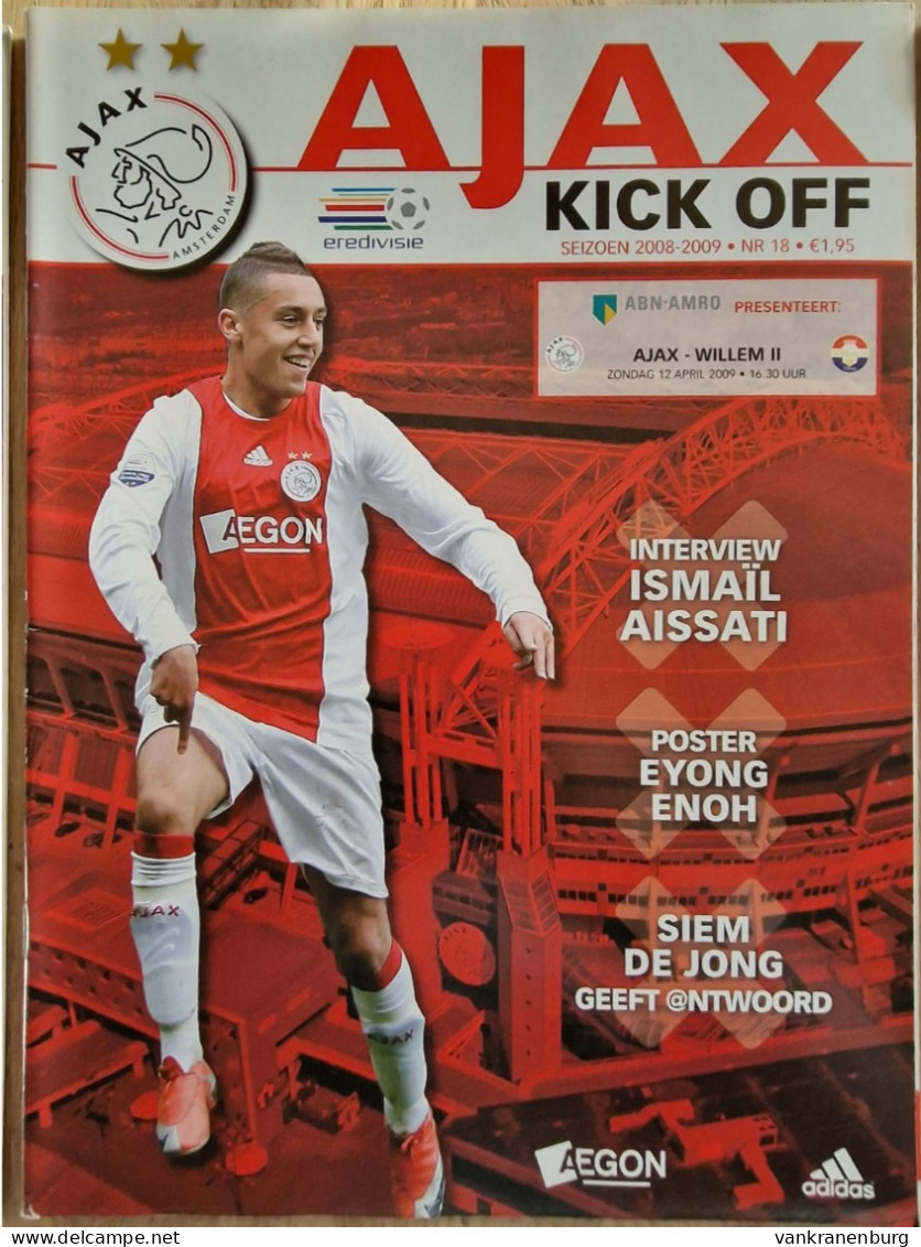 Programme Ajax Amsterdam - Willem II - 12.04.09 - KNVB Eredivisie - Football Soccer Fussball Calcio Programm - Libri