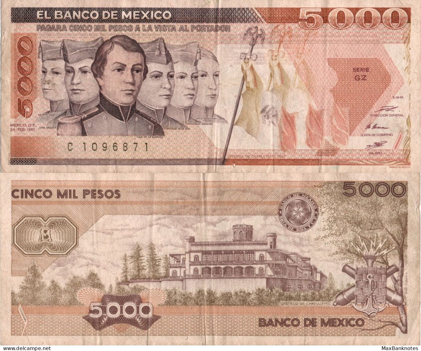 Mexico / 5.000 Pesos / 1987 / P-88(b) / VF - México