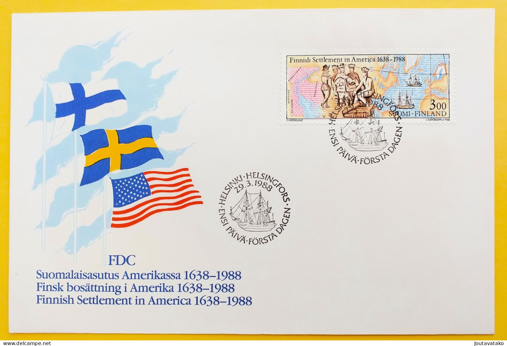 Finland FDC 1988 - 350 Years Of Finnish Settlements In America - MiNo 1048 - FDC