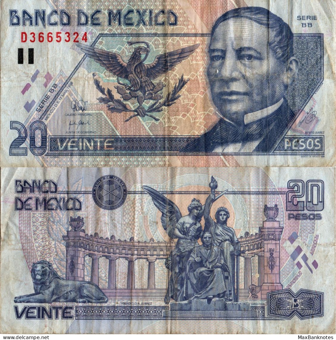 Mexico / 20 Pesos / 1998 / P-106(c) / VF - Mexique