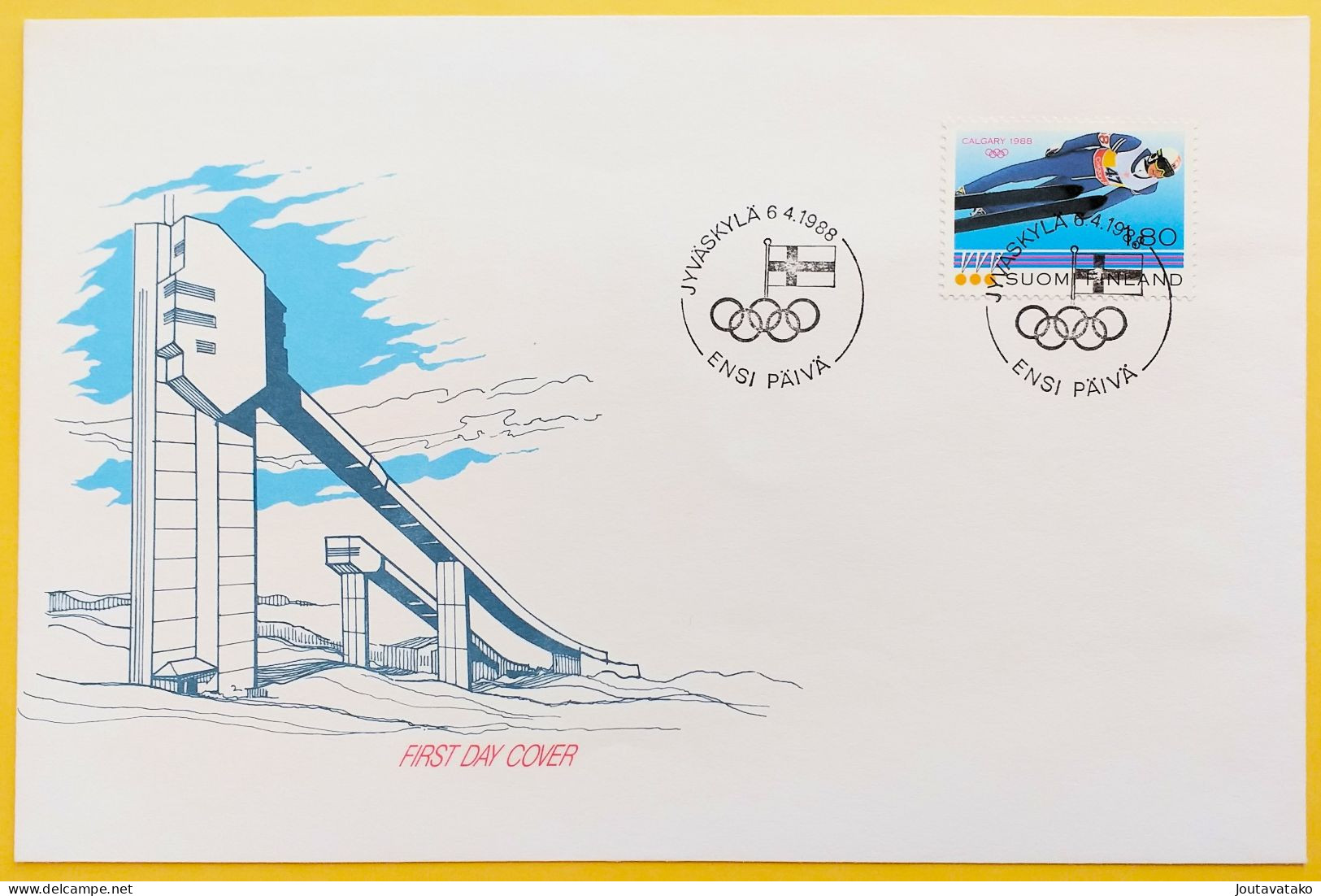 Finland FDC 1988 - Gold Medal Ski-jumper Matti Nykänen - Winter Olympic Games Calgary - MiNo 1049 - FDC