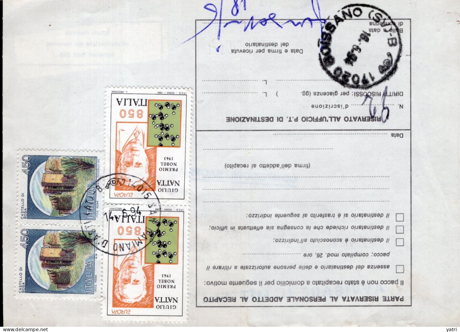 Italia (1994) - Bollettino Pacchi Da San Damiano D'Asti Per Boissano (SV) - (confezioni Sacre) - Paketmarken
