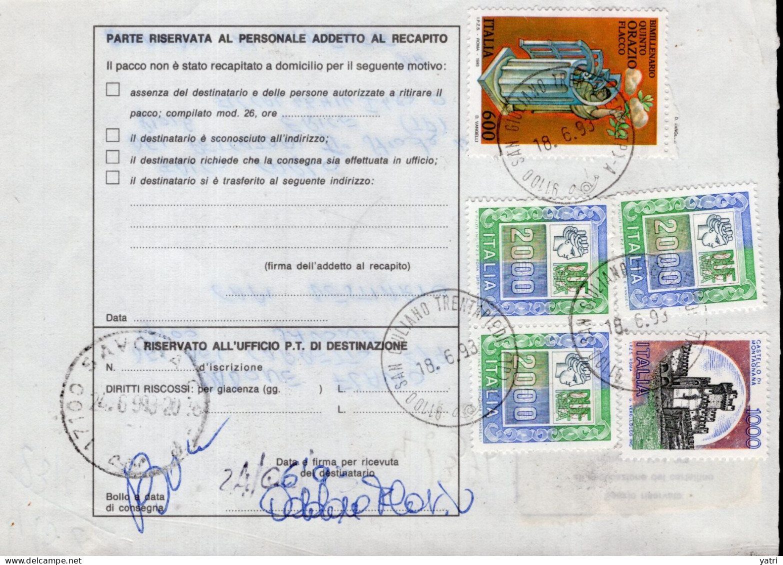 Italia (1993) - Bollettino Pacchi Da Erice Per Savona - (capi Di Vestiario Usati) - Postal Parcels