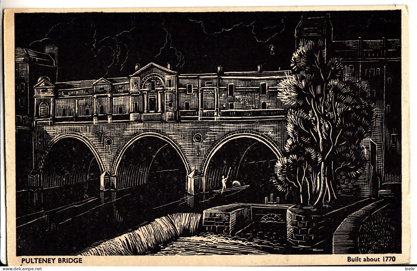 BT38. Vintage Postcard. Pulteney Bridge, Bath At Night. Built About 1770. - Bath