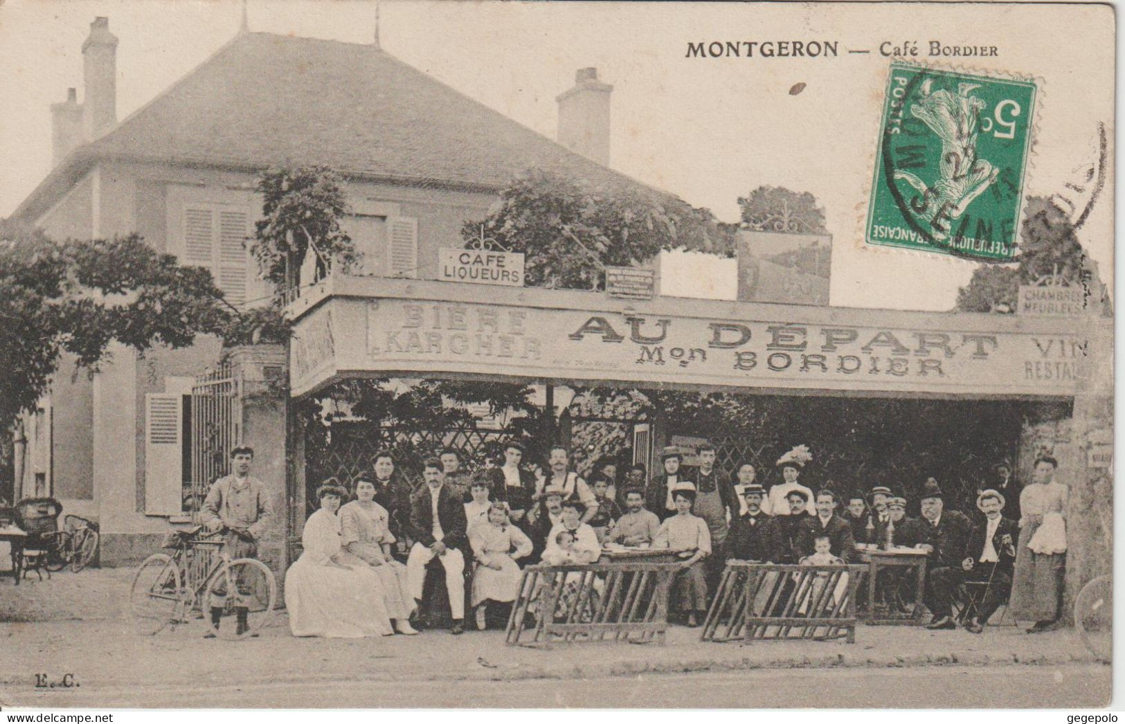 MONTGERON - Café Maison Bordier - Au Départ  ( Carte à Destination De La Roche Sur Yon à Un Musicien Au 93ème De Ligne ) - Montgeron