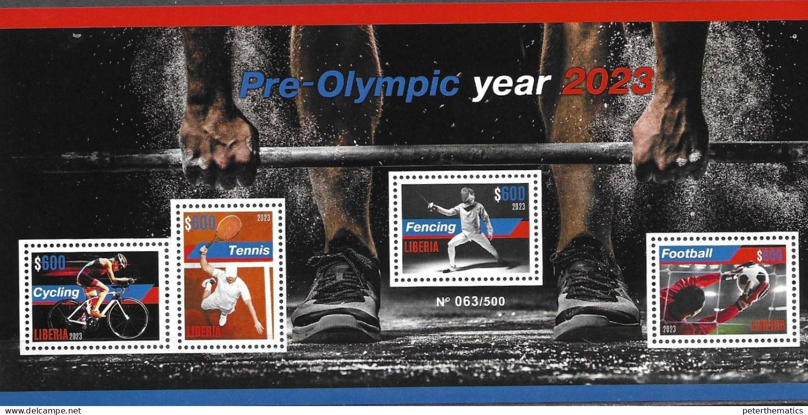 LIBERIA, 2023, MNH, PREOLYMPIC ISSUE, PARIS OLYMPICS, FOOTBALL, CYCLING, TENNIS, FENCING, LIMITED NUMBERED SLT, OFFICIAL - Verano 2024 : París