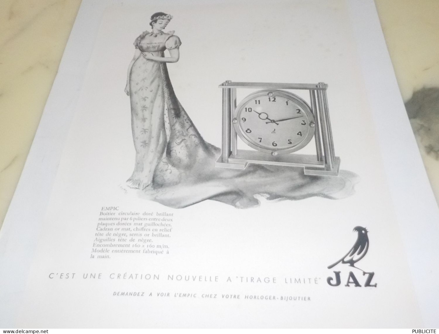 ANCIENNE PUBLICITE PENDULE EMPIC DE JAZ 1950 - Otros & Sin Clasificación