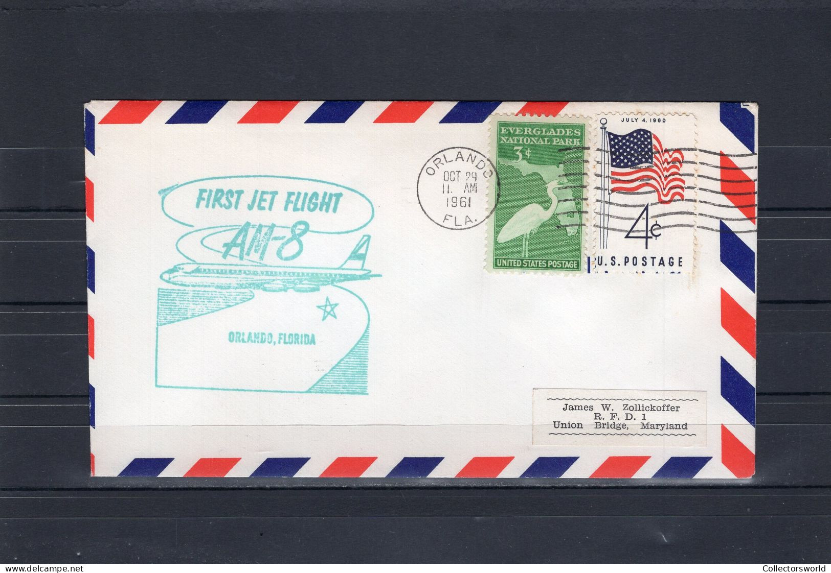 USA 1961 First Flight Cover First Jet Flight AM8 Orlando Florida (Los Angeles Arrival Stamp On The Back) - Schmuck-FDC