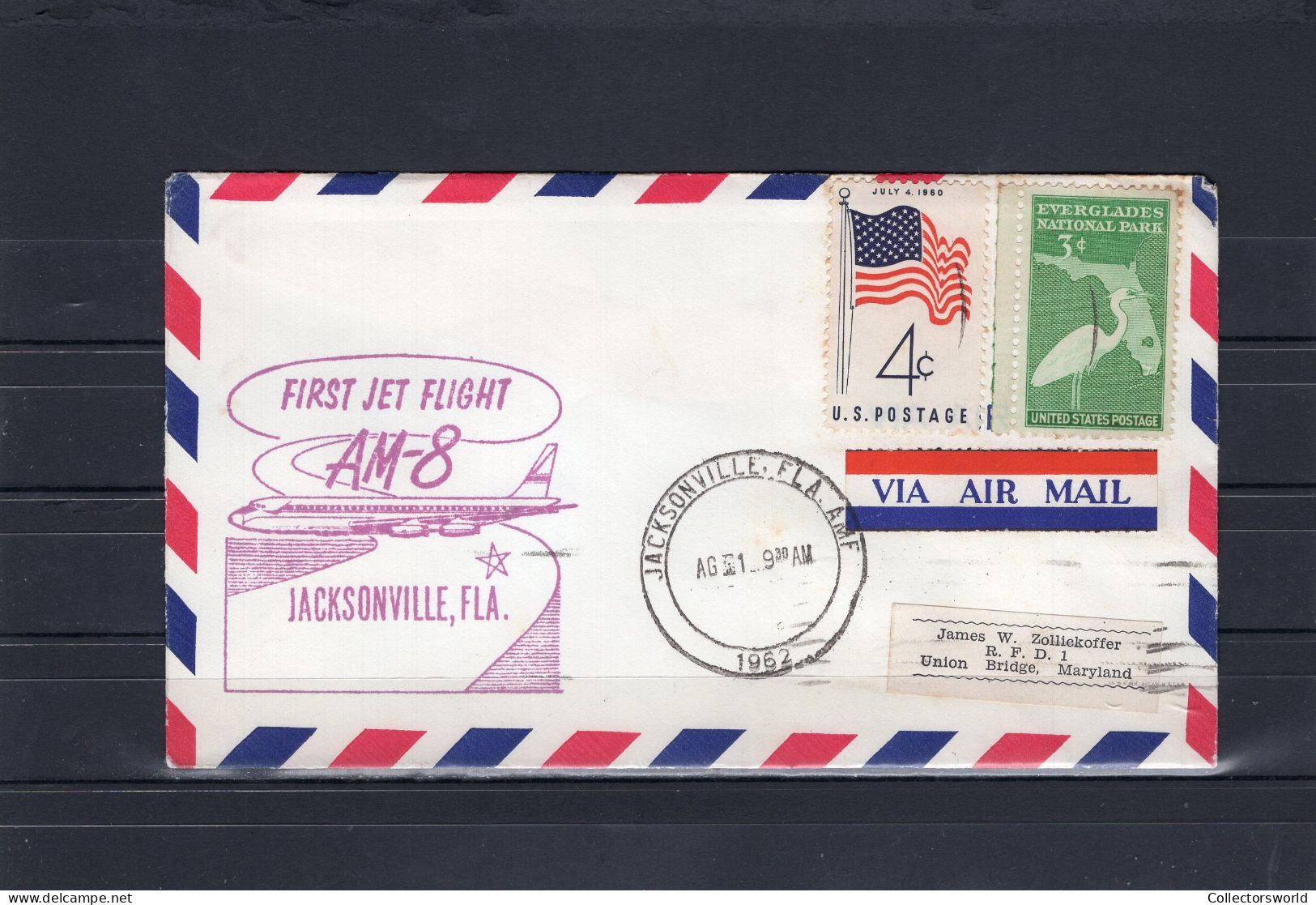 USA 1962 First Flight Cover First Jet Flight AM8 Jacksonville, Florida (Chicago Arrival Stamp On The Back) - Schmuck-FDC