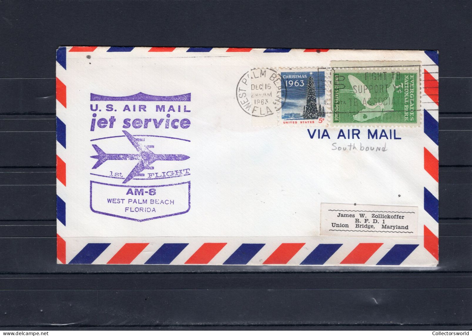 USA 1963 First Flight Cover First Jet Flight AM8 West Palm Beach, Florida (Miami Arrival Stamp On The Back) - Enveloppes évenementielles