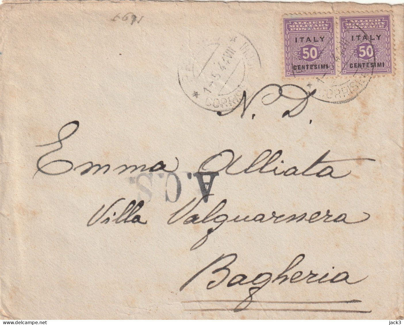 BUSTA - STORIA POSTALE - AMGOT COPPIA 50CENT - ALB. - Ocu. Anglo-Americana: Sicilia