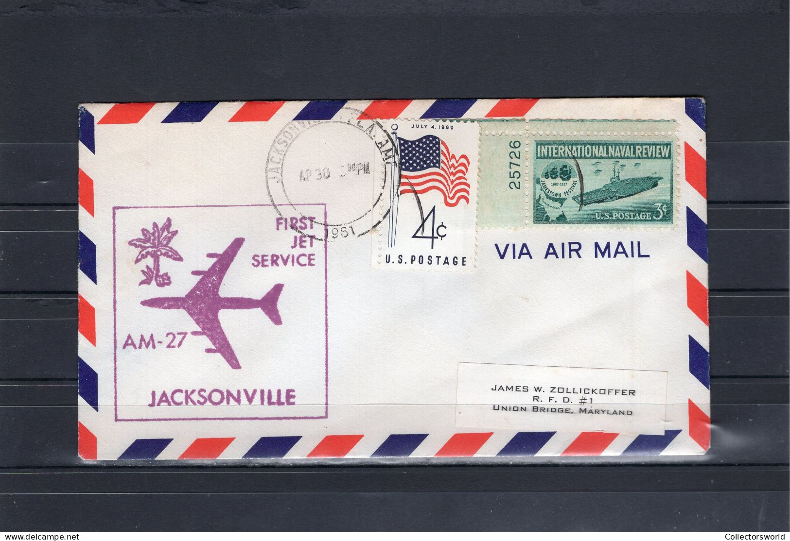 USA 1961 First Flight Cover First Jet Flight AM27 Jacksonville, Florida (NY Arrival Stamp On The Back) - FDC