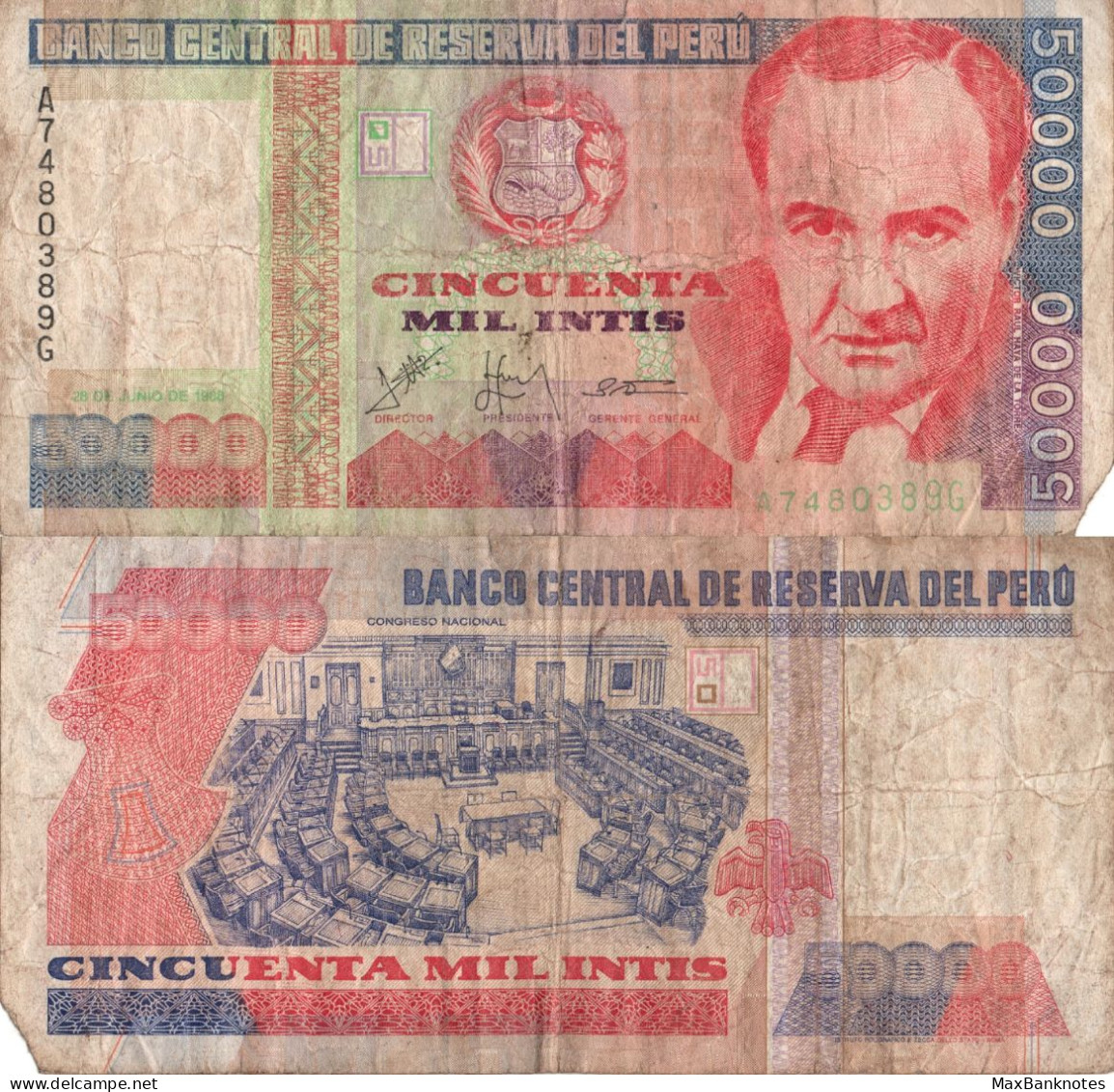 Peru / 50.000 Intis / 1988 / P-143(a) / FI - Perù