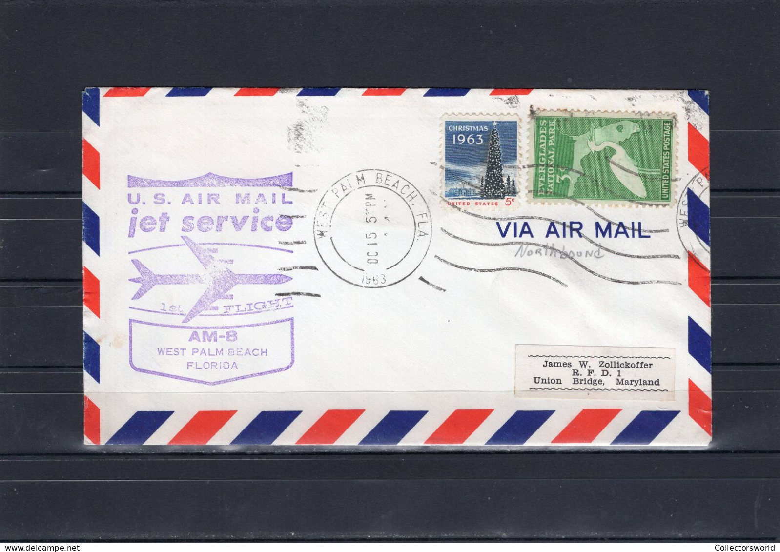 USA 1963 First Flight Cover First Jet Flight AM8 West Palm Beach, Florida (Chicago Arrival Stamp On The Back) - Omslagen Van Evenementen