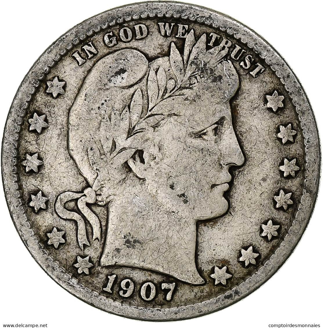 États-Unis, Quarter, Barber Quarter, 1907, New Orleans, Argent, TB, KM:114 - 1892-1916: Barber