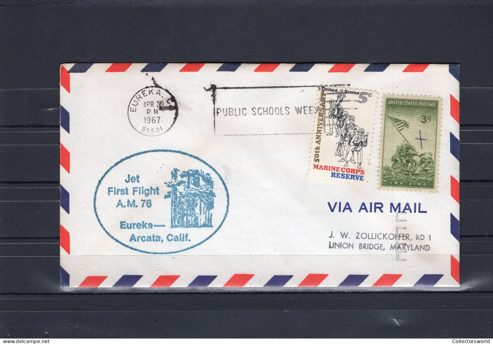 USA 1967 First Flight Cover Jet First Flight AM76 Eureka - Arcata (San Francisco Arrival Stamp On The Back) - Schmuck-FDC