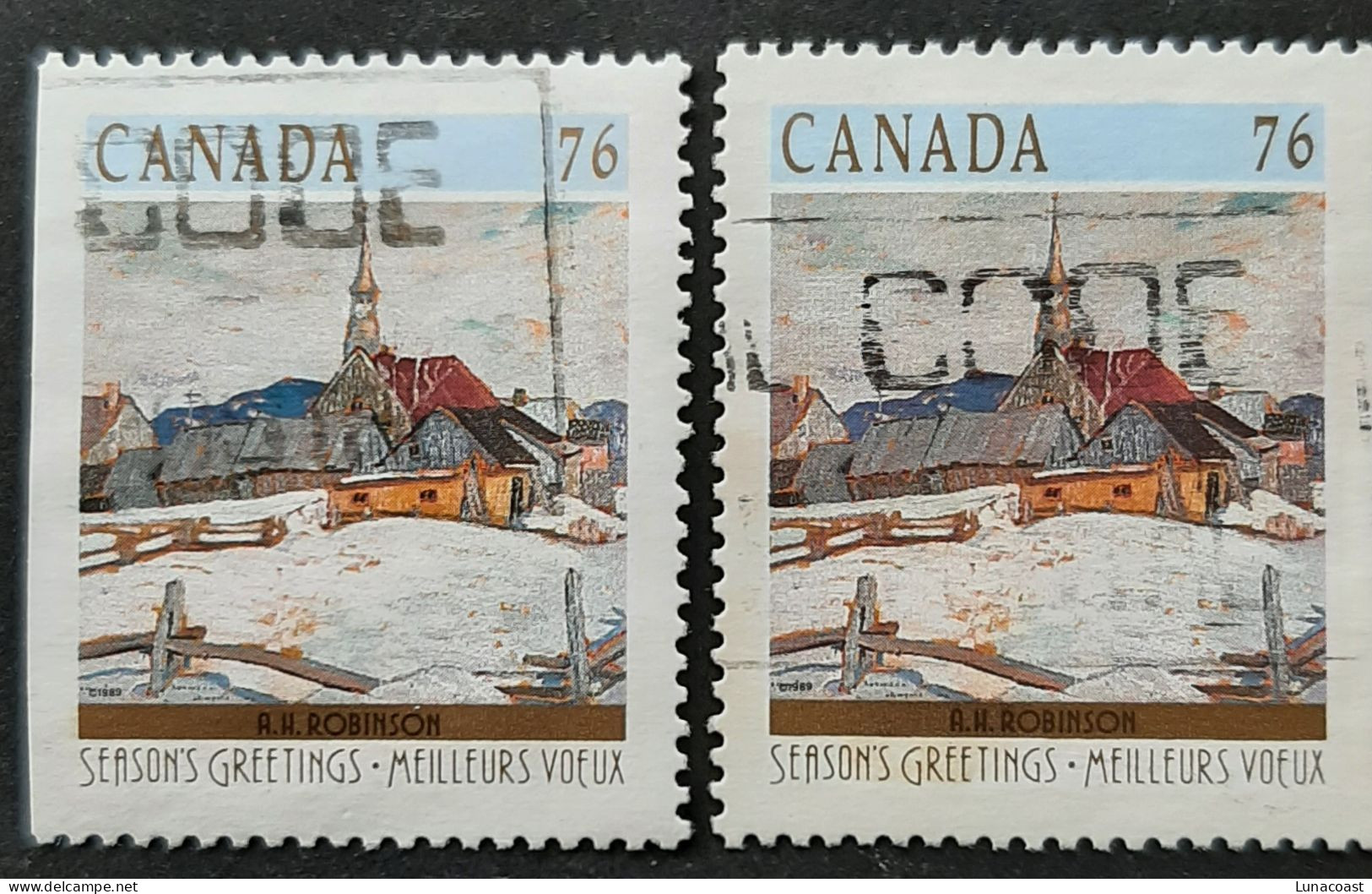 Canada 1989  USED  Sc1258as   Straight Edges 2 X 76c, Christmas 1989, Winter Landscapes - Used Stamps