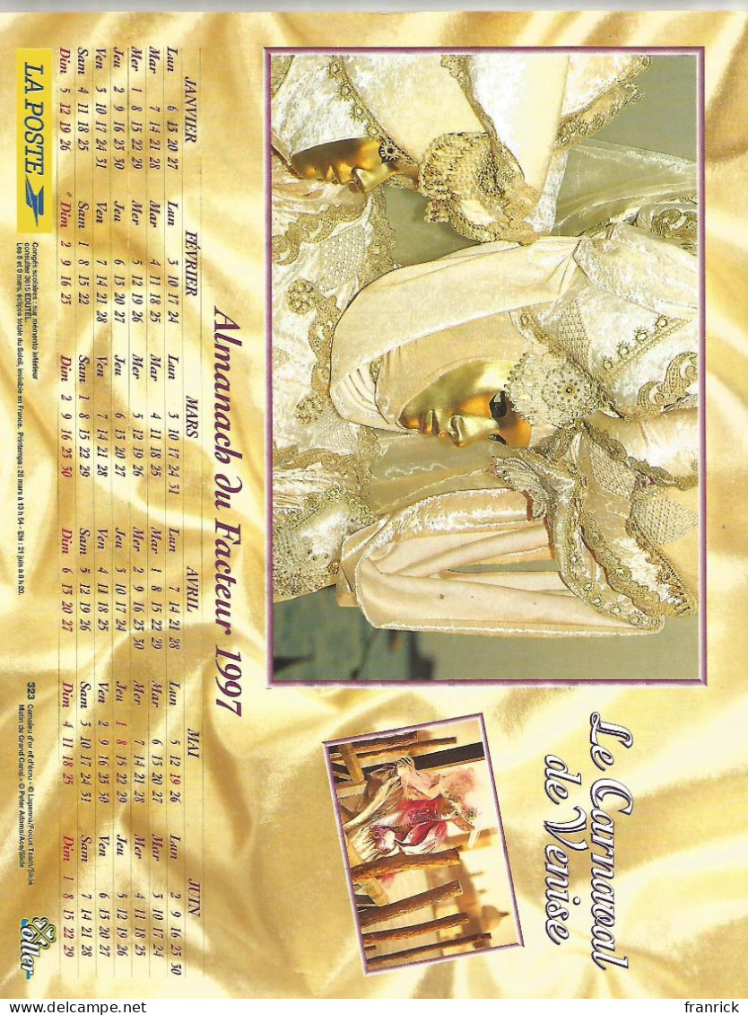 ALMANACH 1997 LAVIGNE CALENDRIER DU FACTEUR MASQUES CARNAVAL DE VENISE - Petit Format : 1991-00