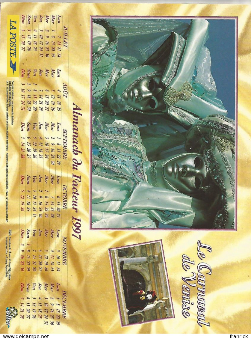 ALMANACH 1997 LAVIGNE CALENDRIER DU FACTEUR MASQUES CARNAVAL DE VENISE - Petit Format : 1991-00