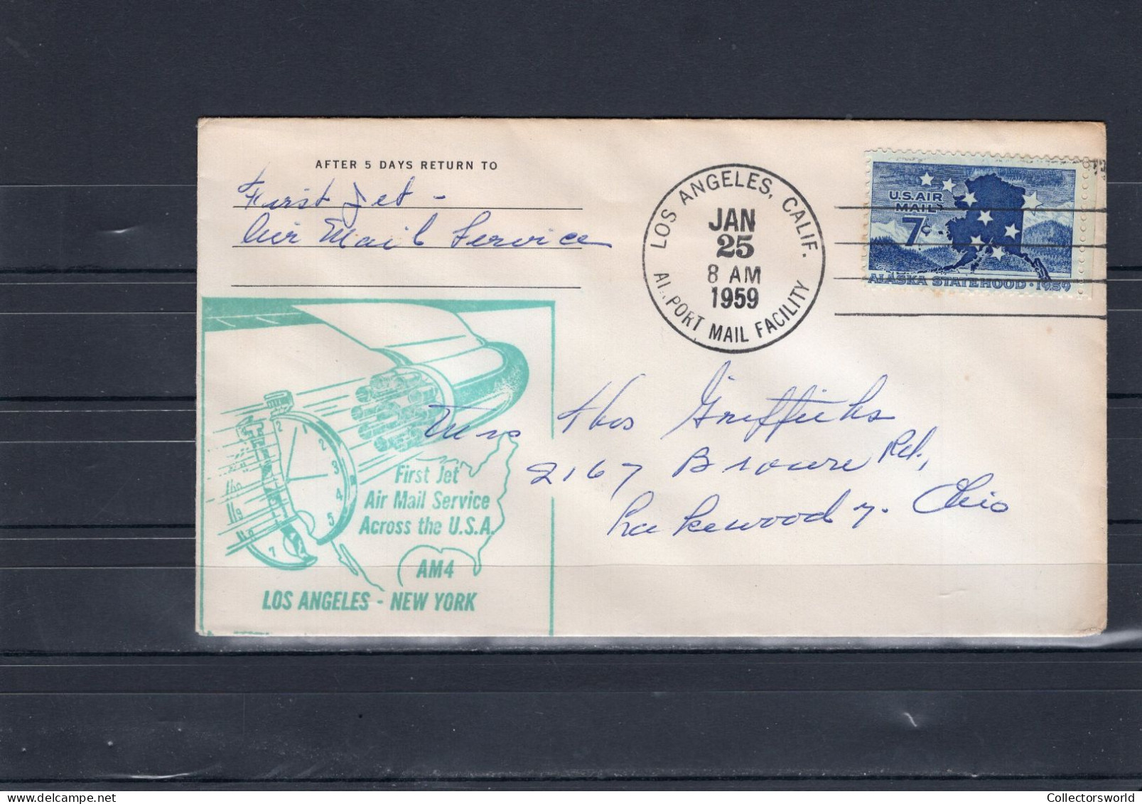 USA 1959 First Flight Cover First Jet Air Mail Service Acros USA AM4 Los Angeles - New York - Schmuck-FDC