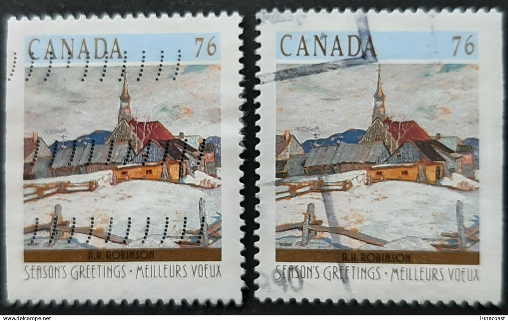Canada 1989  USED  Sc1258as   Straight Edges 2 X 76c, Christmas 1989, Winter Landscapes - Gebruikt