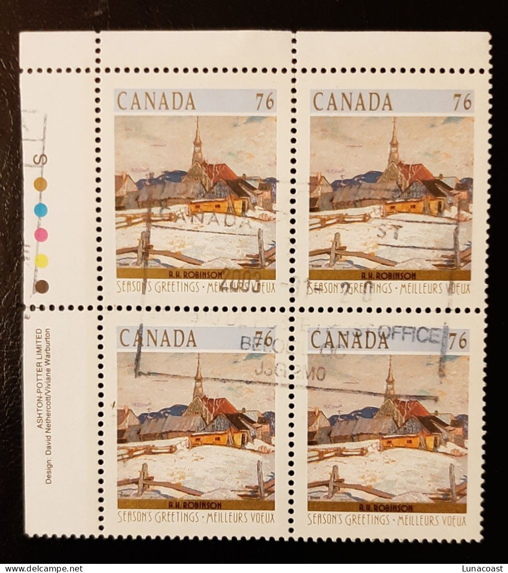 Canada 1989  USED  Sc1258   Plate Block Of 4 X 76c, Christmas 1989, Winter Landscapes - Usati
