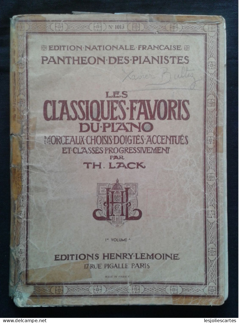 LES CLASSIQUES FAVORIS DU PIANO 1ER VOLUME TH LACK HENRY LEMOINE PARTITION - Tasteninstrumente