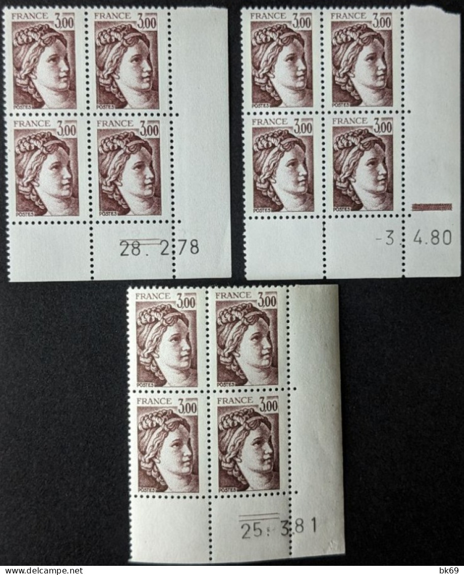 N°1979** Sabine 3.00F Brun Coins Datés X2 - 1970-1979