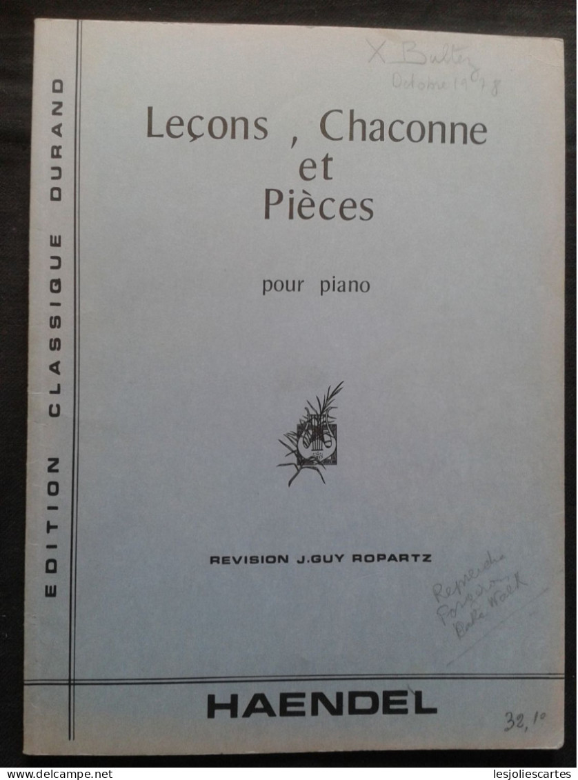 HAENDEL LECONS CHACONNE ET PIECES POUR PIANO PARTITION MUSIQUE DURAND EDITION - Strumenti A Tastiera