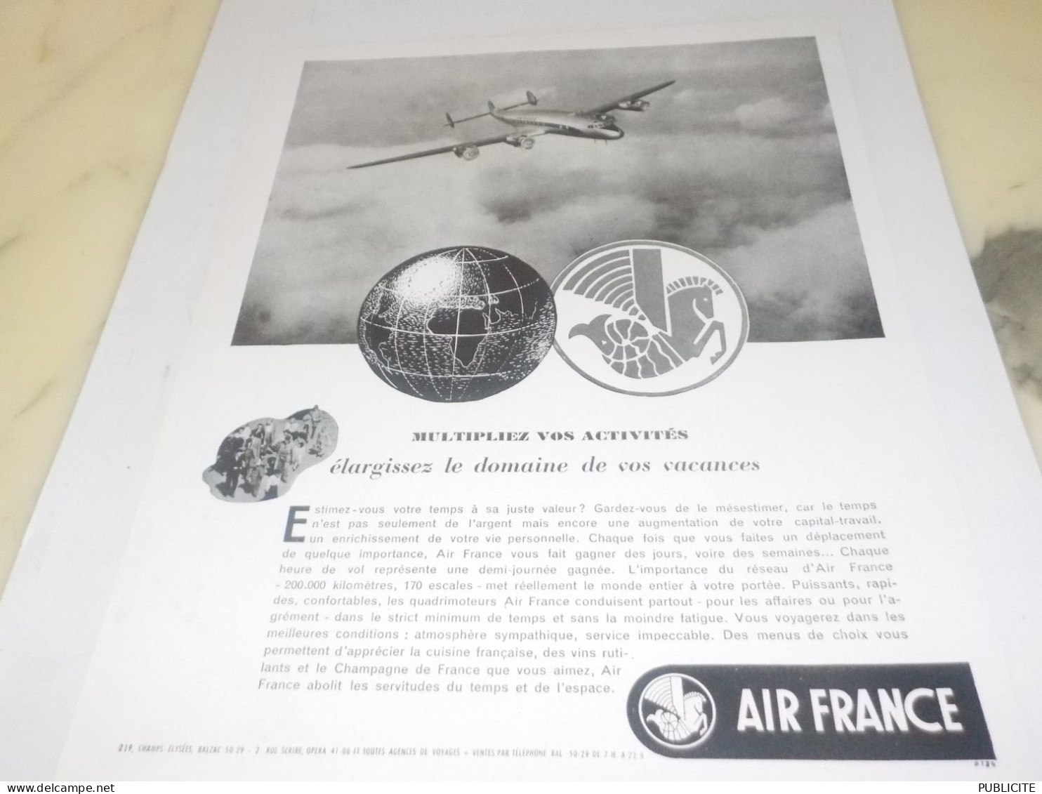 ANCIENNE PUBLICITE MULTIPLIEZ VOS ACTIVITES AVEC AIR FRANCE  1950 - Publicités