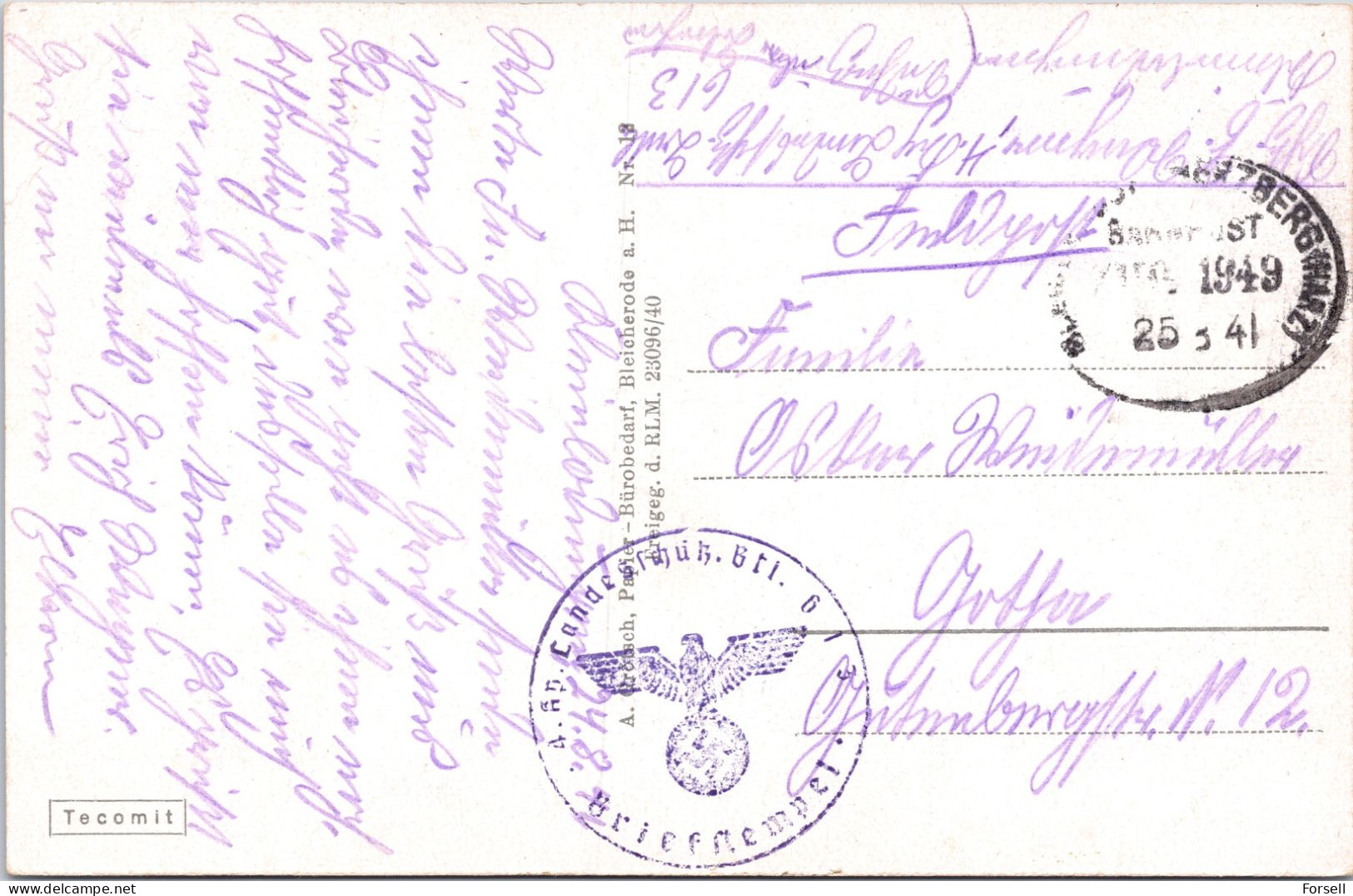 Bleicherode A. Harz, Adolf-Hitler-Strasse Mit Rathaus (3.Reich Stempel & Bahnpoststempel 1941 , Feldpost) - Bleicherode