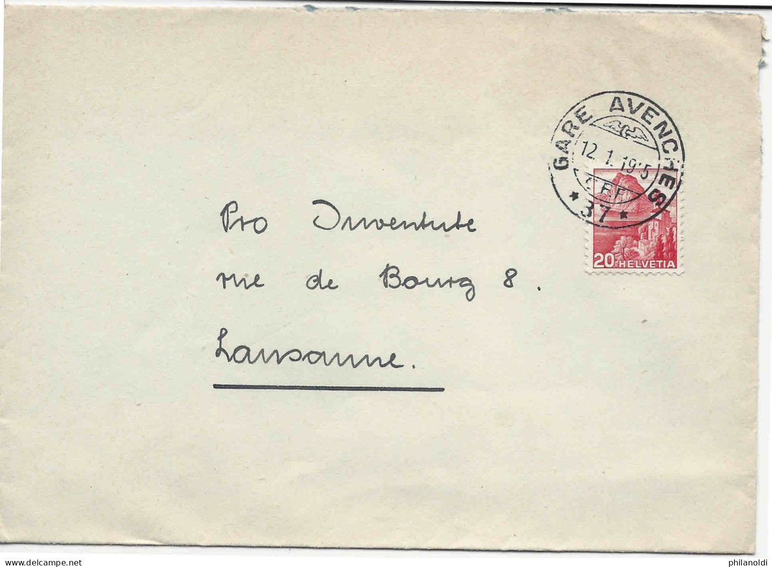 1945 Cachet GARE AVENCHES CFF, Lettre, Bahnhof Stempel, Chemin De Fer, Railway, Train - Chemins De Fer