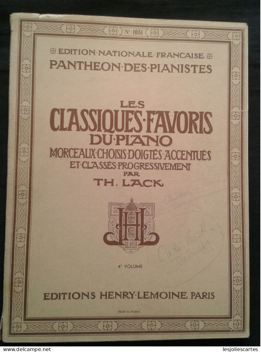 LES CLASSIQUES FAVORIS DU PIANO 4EME VOLUME TH LACK HENRY LEMOINE PARTITION - Instruments à Clavier