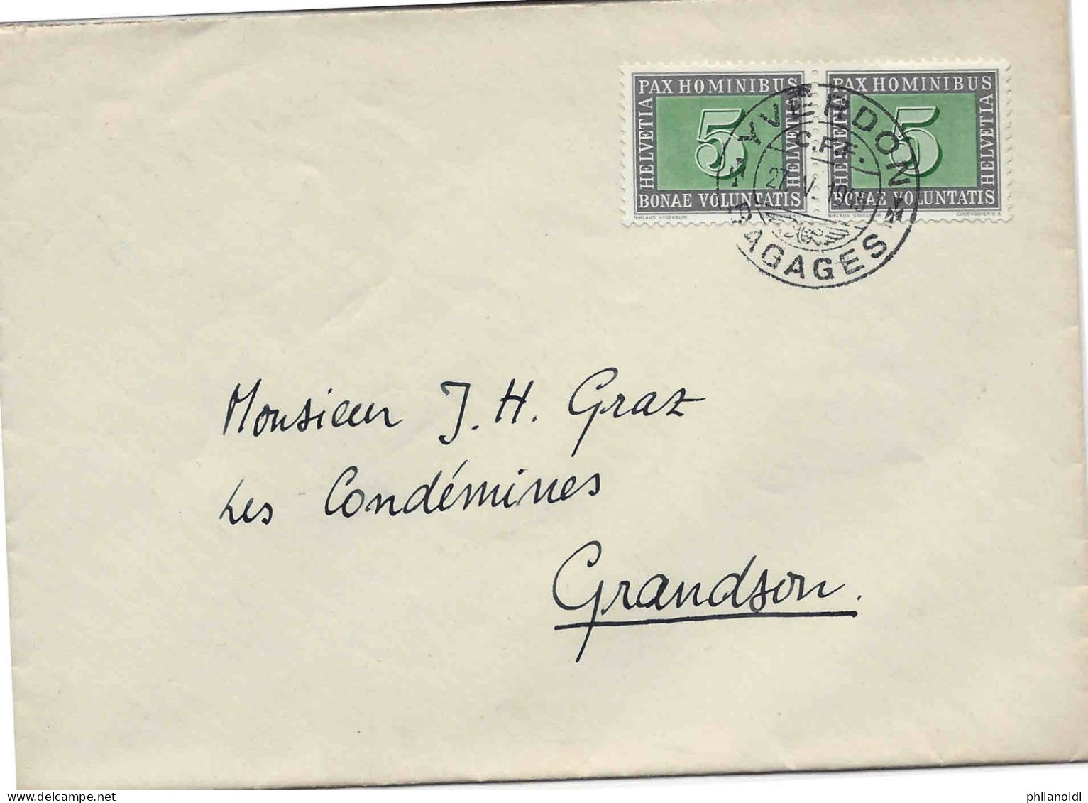 1945 Cachet Gare YVERDON BAGAGES CFF Sur Timbres PAX, Lettre, Bahnhof Stempel, Chemin De Fer, Railway, Train - Spoorwegen