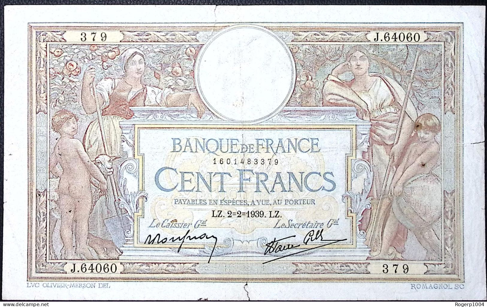 FRANCE * 100 Francs * LOM * 02/02/1939 * Fay 25.41 * Etat/Grade TB+/FF - 100 F 1908-1939 ''Luc Olivier Merson''