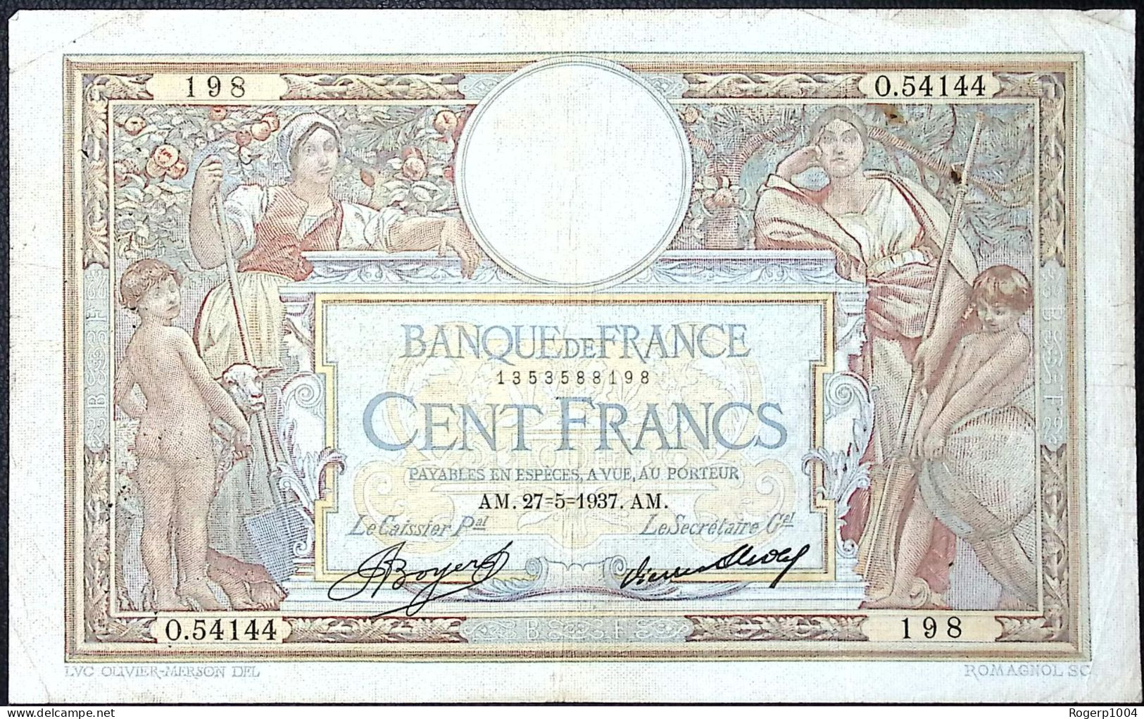 FRANCE * 100 Francs * LOM * 27/05/1937 * Fay 24.16 * Etat/Grade TTB/VF - 100 F 1908-1939 ''Luc Olivier Merson''