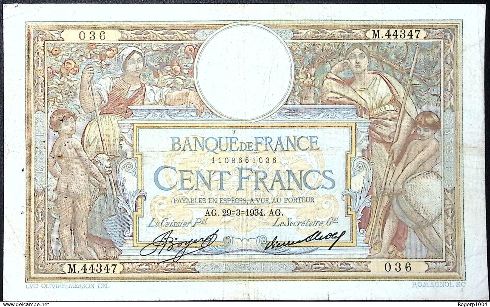 FRANCE * 100 Francs * LOM * 29/03/1934 * Fay 24.13 * Etat/Grade TTB/VF - 100 F 1908-1939 ''Luc Olivier Merson''