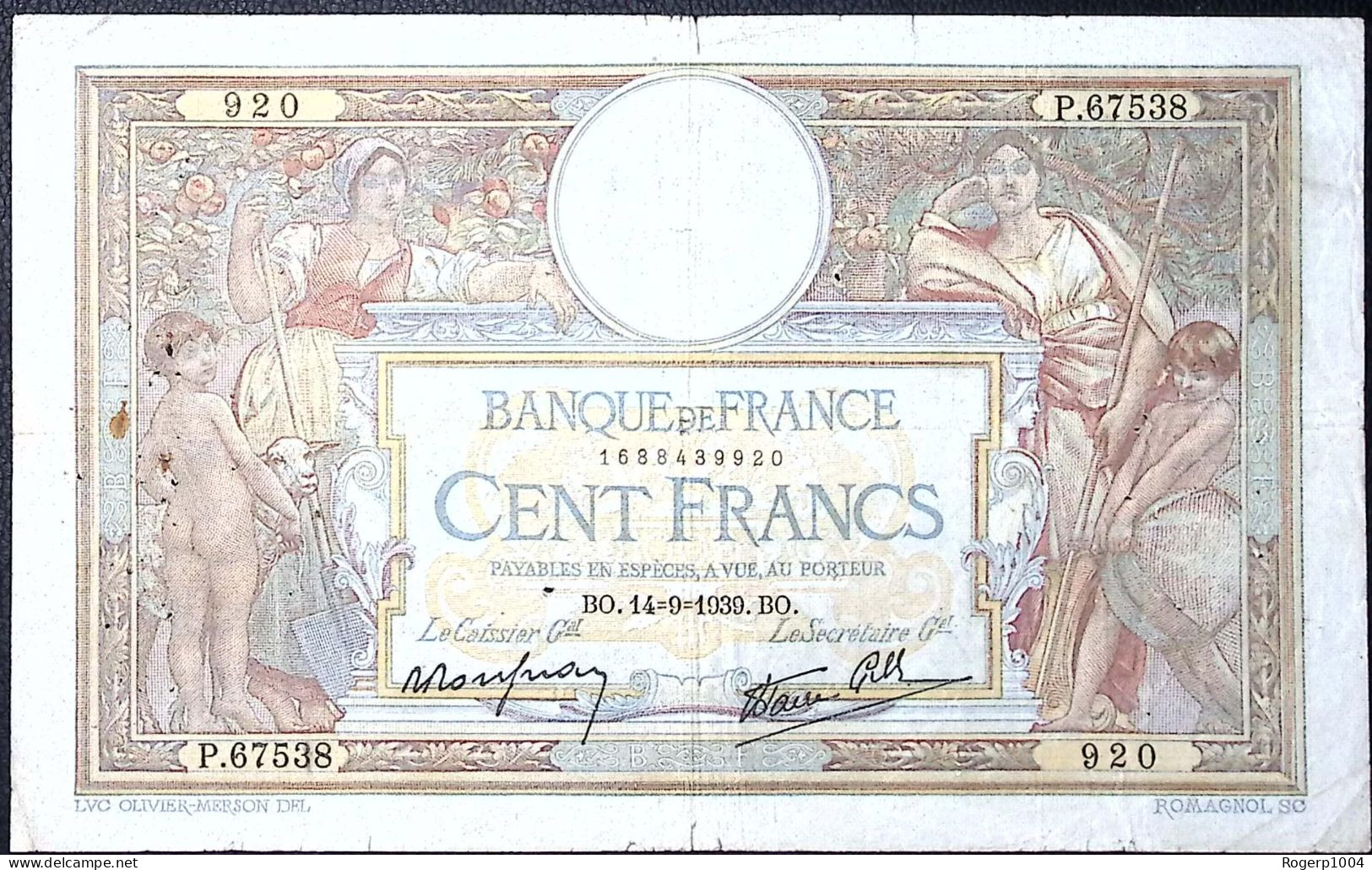 FRANCE * 100 Francs * LOM * 14/09/1939 * Fay 25.49 * Etat/Grade TB+/FF - 100 F 1908-1939 ''Luc Olivier Merson''