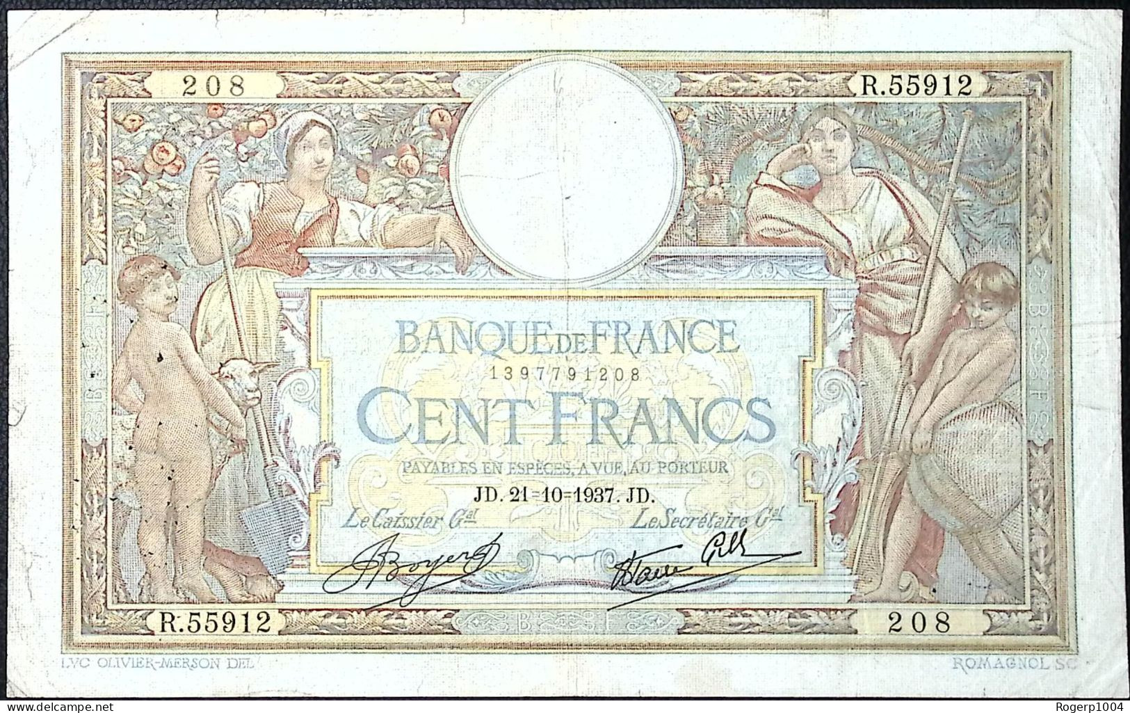 FRANCE * 100 Francs * LOM * 21/10/1937 * Fay 25.03 * Etat/Grade TTB/VF - 100 F 1908-1939 ''Luc Olivier Merson''