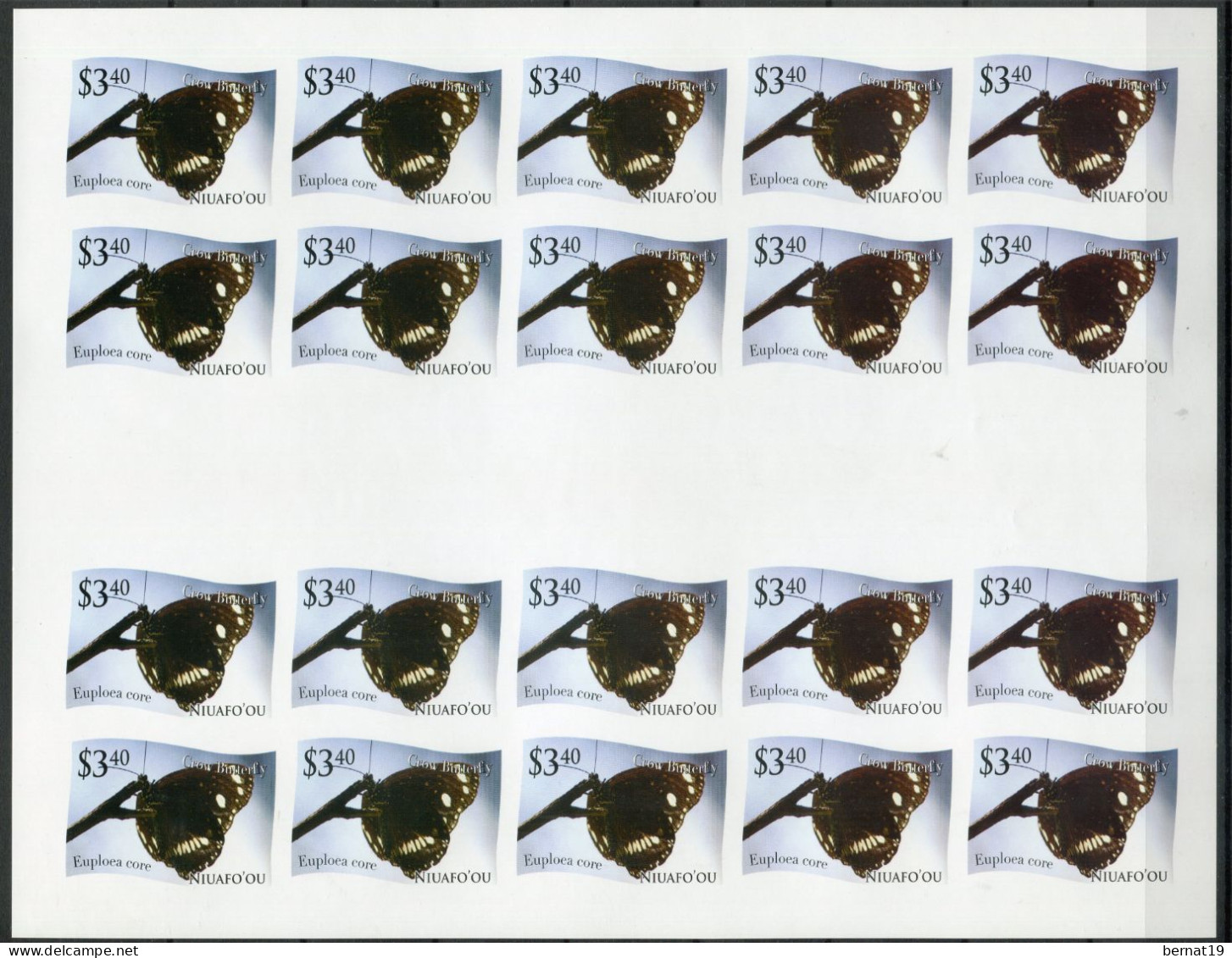 Tonga-Niuafo'ou 2012. Yvert 321-32 x 20 en pliegos NO DENTADO ** MNH Butterflies (VC 1.800€)