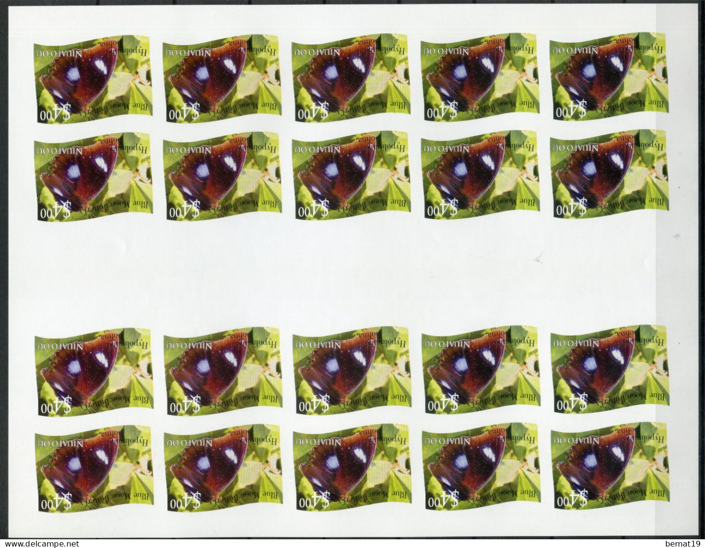 Tonga-Niuafo'ou 2012. Yvert 321-32 x 20 en pliegos NO DENTADO ** MNH Butterflies (VC 1.800€)