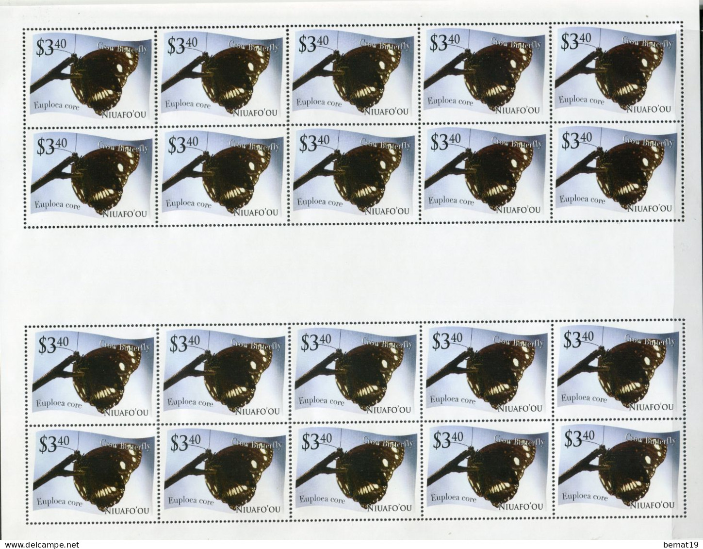 Tonga-Niuafo'ou 2012. Yvert 321-32 x 20 en pliegos ** MNH Butterflies (VC 1.800€)