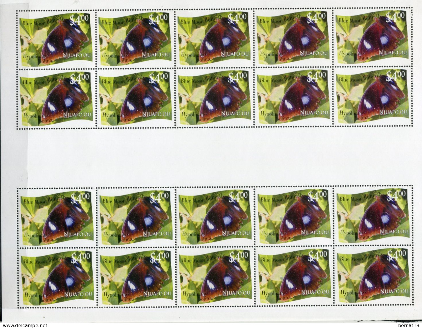 Tonga-Niuafo'ou 2012. Yvert 321-32 x 20 en pliegos ** MNH Butterflies (VC 1.800€)