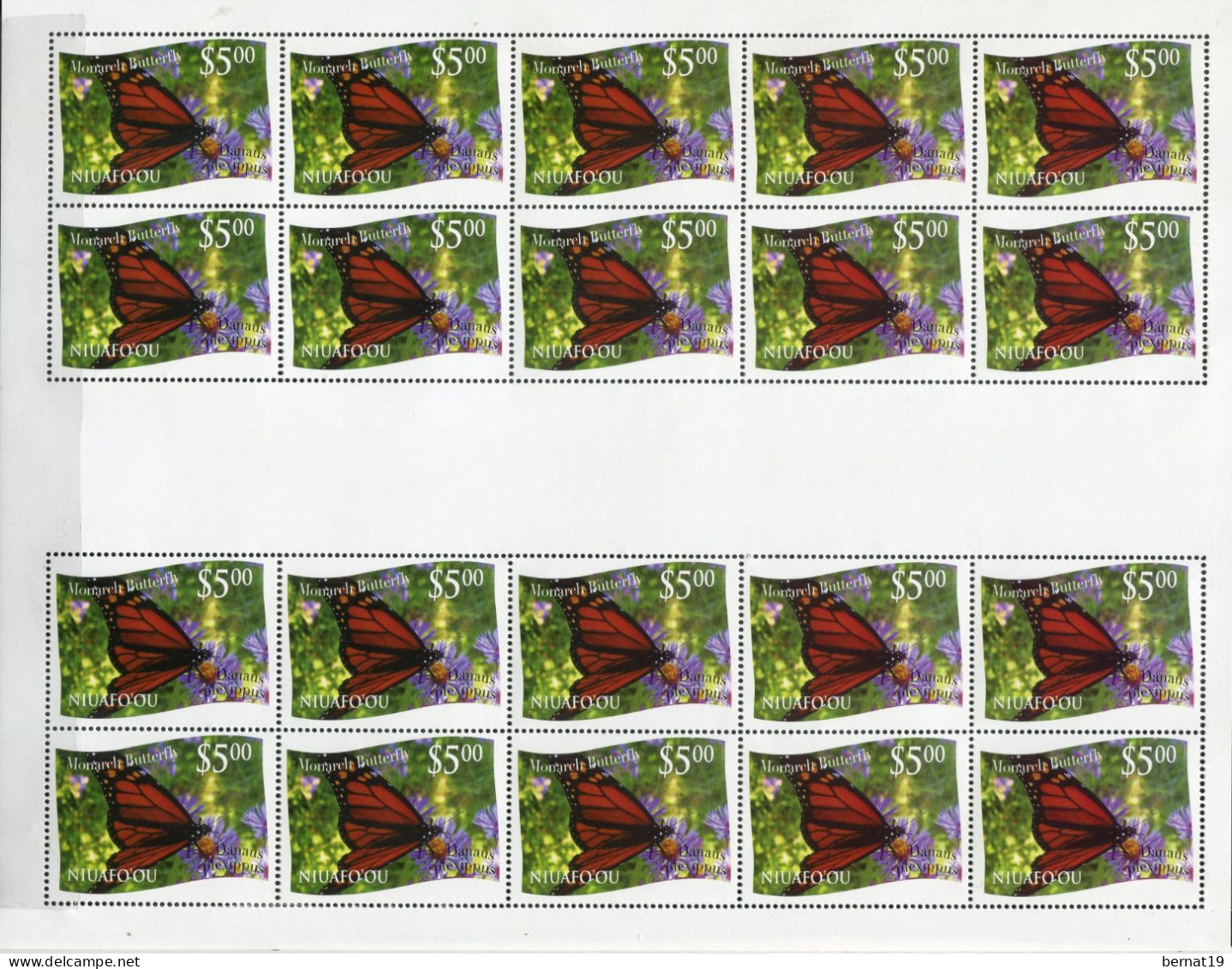 Tonga-Niuafo'ou 2012. Yvert 321-32 x 20 en pliegos ** MNH Butterflies (VC 1.800€)