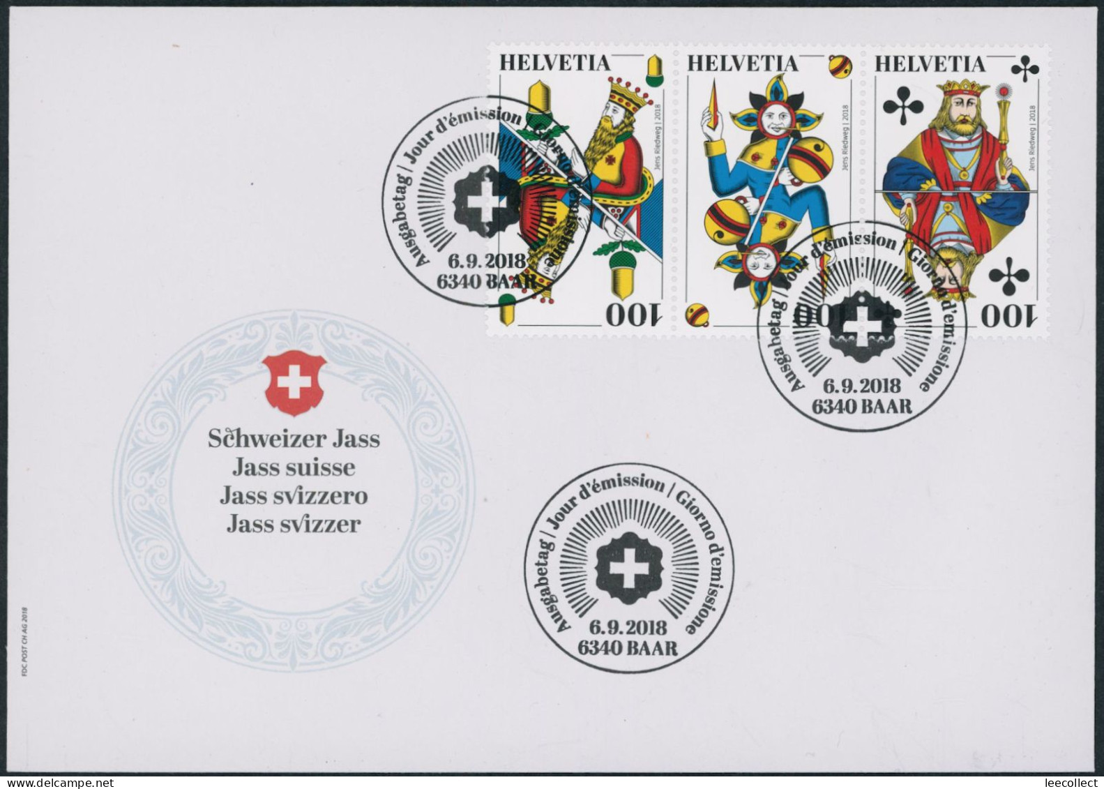 Suisse - 2018 - Schweizer Jass - Zusammenhängende - Ersttagsbrief FDC ET - Lettres & Documents